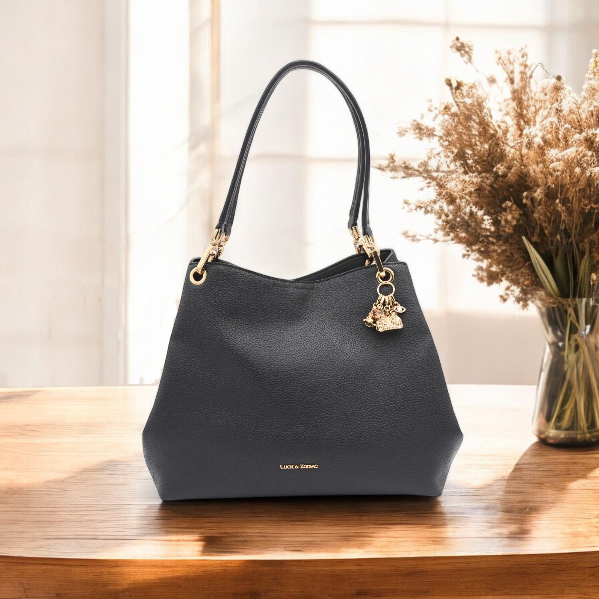 Luck & Zodiac Ruby soft vegan leather 3 compartment tote bag.