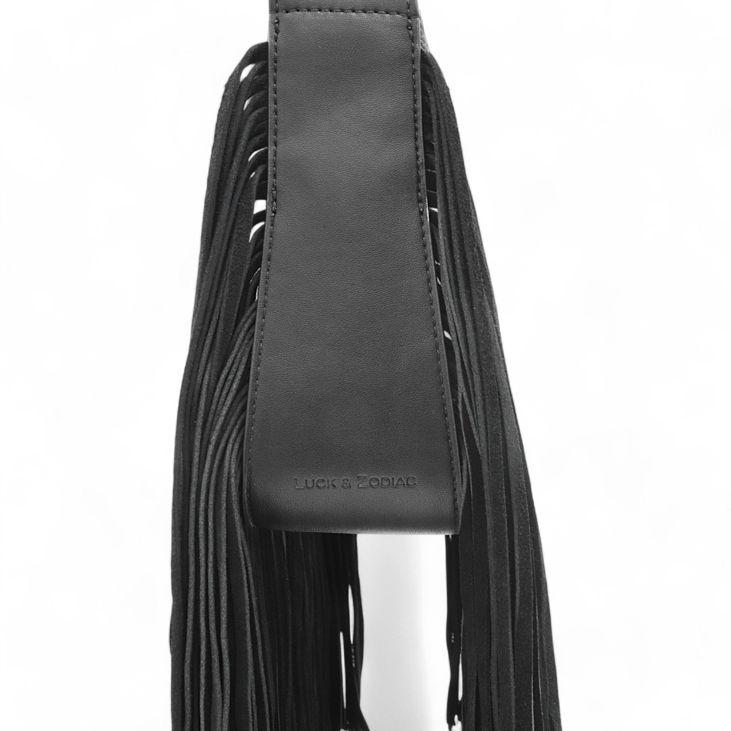 Luck & Zodiac Orion style shoulder bag with fringe in black vegan leather