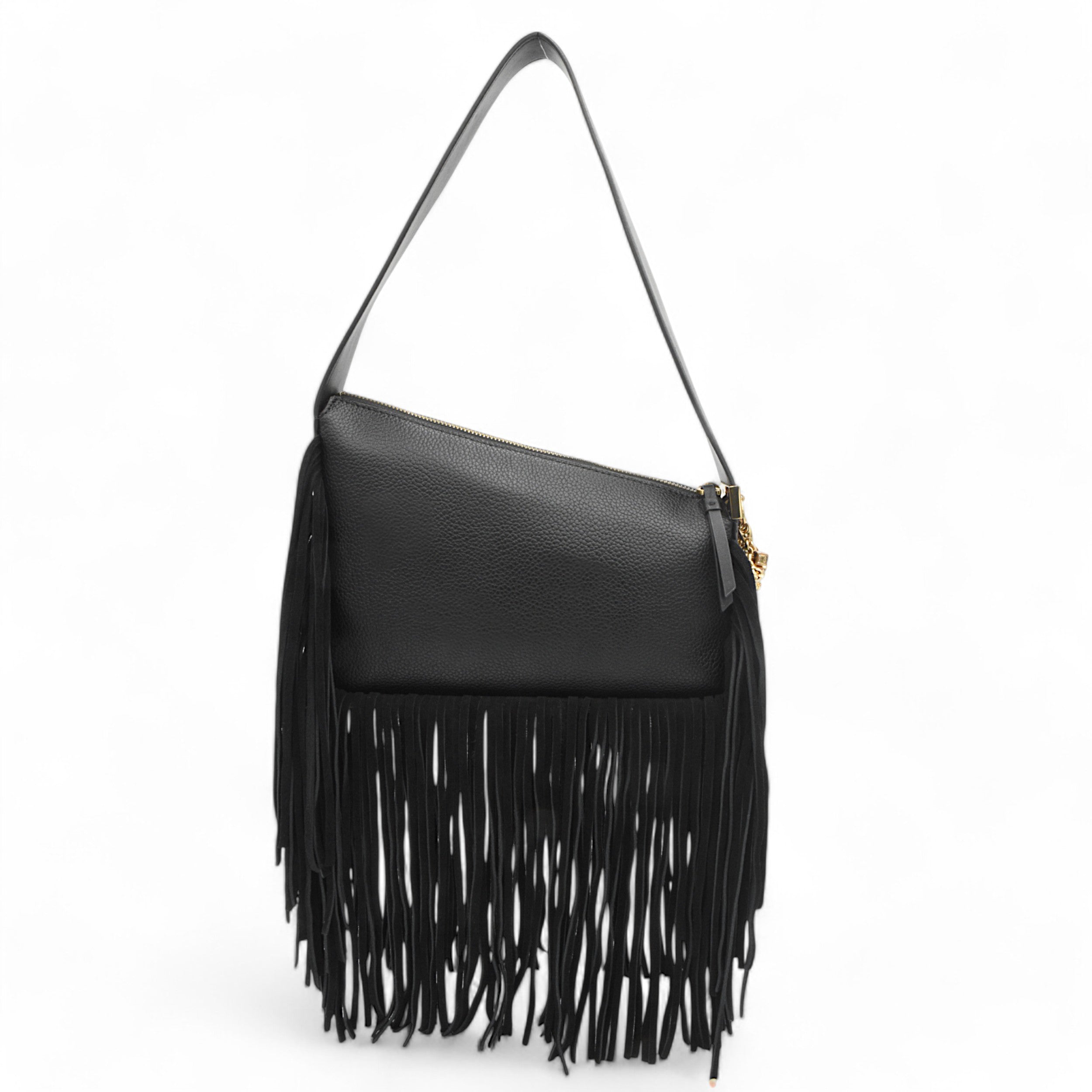 Luck & Zodiac Orion style shoulder bag with fringe in black vegan leather