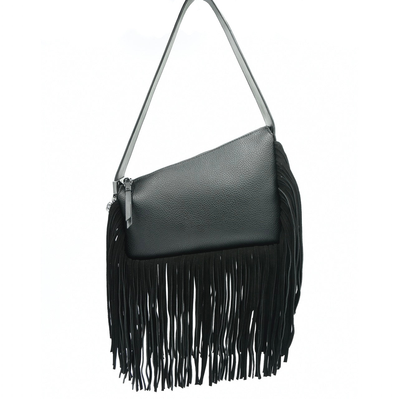 Luck & Zodiac Orion style shoulder bag with fringe in black vegan leather